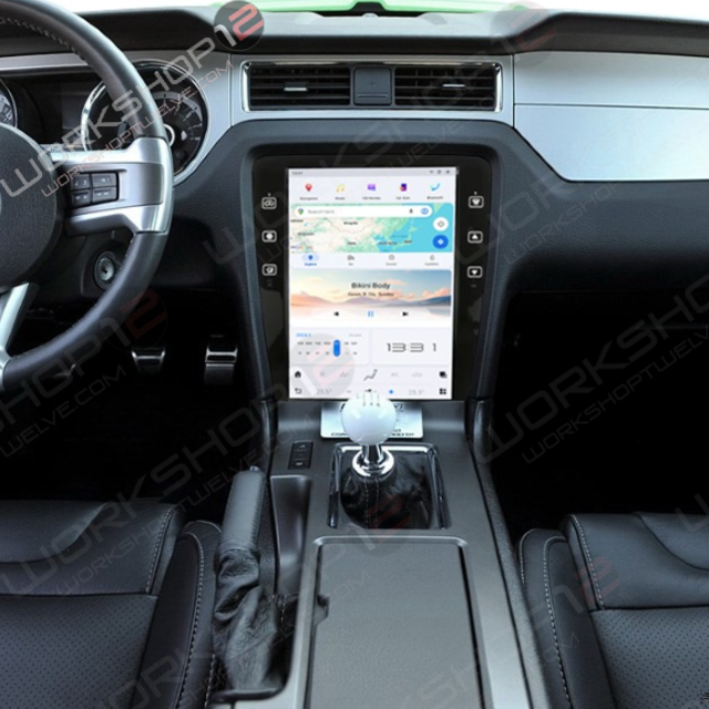ntroducing The Workshop 12 Tesla-Style Screen for the Ford Mustang The Workshop 12 Tesla-Style Screen is the perfect Plug-and-play solution for your 2009-2014 Ford Mustang! Equipped with a 12.1" HD IPS display and wireless Apple CarPlay and Android Auto. Tons of storage with 128GB internal space and 8GB RAM for the smooth performance you deserve. We've made sure that your steering wheel controls work perfectly with our unit and don't worry about losing your factory reverse cameras as our unit works seamless