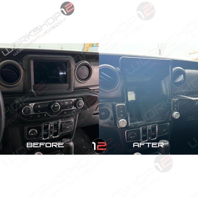 The Workshop 12 Tesla-Style Screen is the perfect Plug and Play solution for your 2018-2021 Jeep Wrangler! Equipped with a 13.3" HD IPS display and wireless Apple CarPlay and Android Auto. Tons of storage with 128GB internal space and 8GB RAM for the smooth performance you deserve. We've made sure that your steering wheel controls work perfectly with our unit and don't worry about losing your factory reverse cameras as our unit works seamlessly with the OEM cameras.