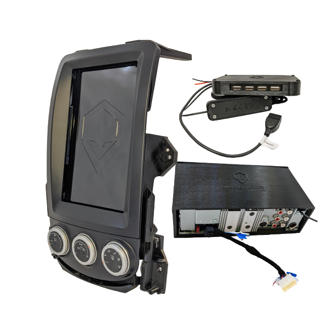 The Brainiac Plastics provides you the perfect Tesla Style kit for your Nissan 370z! Equipped with a color matched satin black face plate for an OEM fit and finish. The sturdy magnetic face plate allows for easy access to the tablet installed in your dashboard.