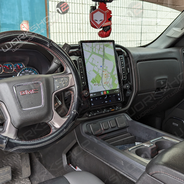 The Workshop 12 Tesla-Style Screen is the perfect Plug and Play solution for your 2014-2018 GMC Sierra! Equipped with a 14.4" QHD 2K IPS display and wireless Apple CarPlay and Android Auto. Tons of storage with 128GB internal space and 8GB RAM for the smooth performance you deserve. 
