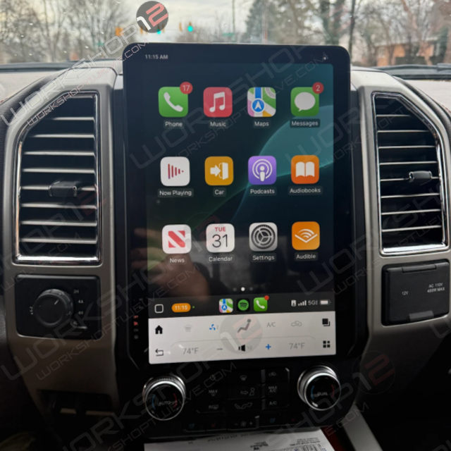 The Workshop 12 Tesla-Style Screen is the perfect Plug and Play solution for your 2015-2021 F-150! Equipped with a 14.4" QHD 2K IPS display and wireless Apple CarPlay and Android Auto. Tons of storage with 128GB internal space and 8GB RAM for the smooth performance you deserve. We've made sure that your steering wheel controls work perfectly with our unit and don't worry about losing your factory reverse cameras as our unit works seamlessly with the OEM cameras.